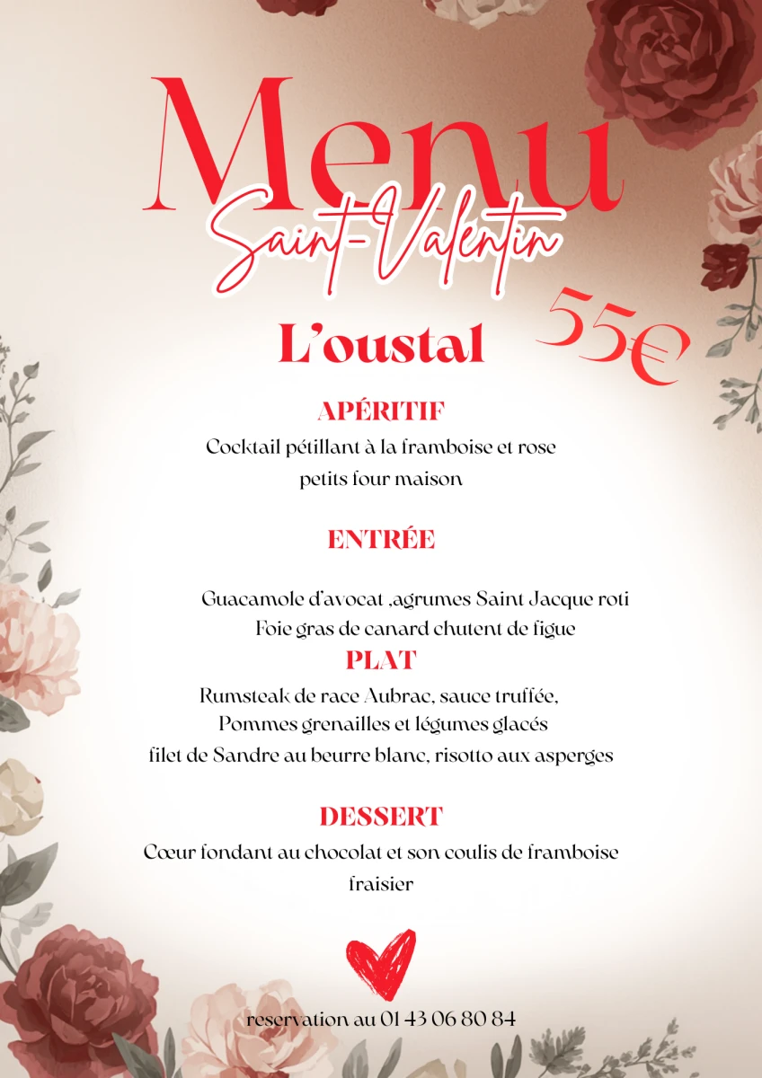Rose rouge blanc saint-valentin menu flyer a4-2